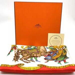 Auth. HERMES PARIS les fetes du roi soleil Red Scarf